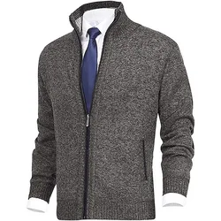 Winter Thick Men's Knitted Sweater Coat Off White Long Sleeve Cardigan Fleece Full Zip Male Causal Plus Size Clothing for Autumn
