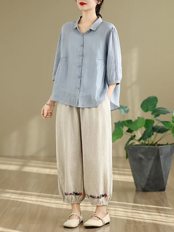 

Модный комплект из двух предметов из хлопка и льна с вышивкой, свободные брюки Svel irt и Harlan для женщин в 20-х и 30-х годов