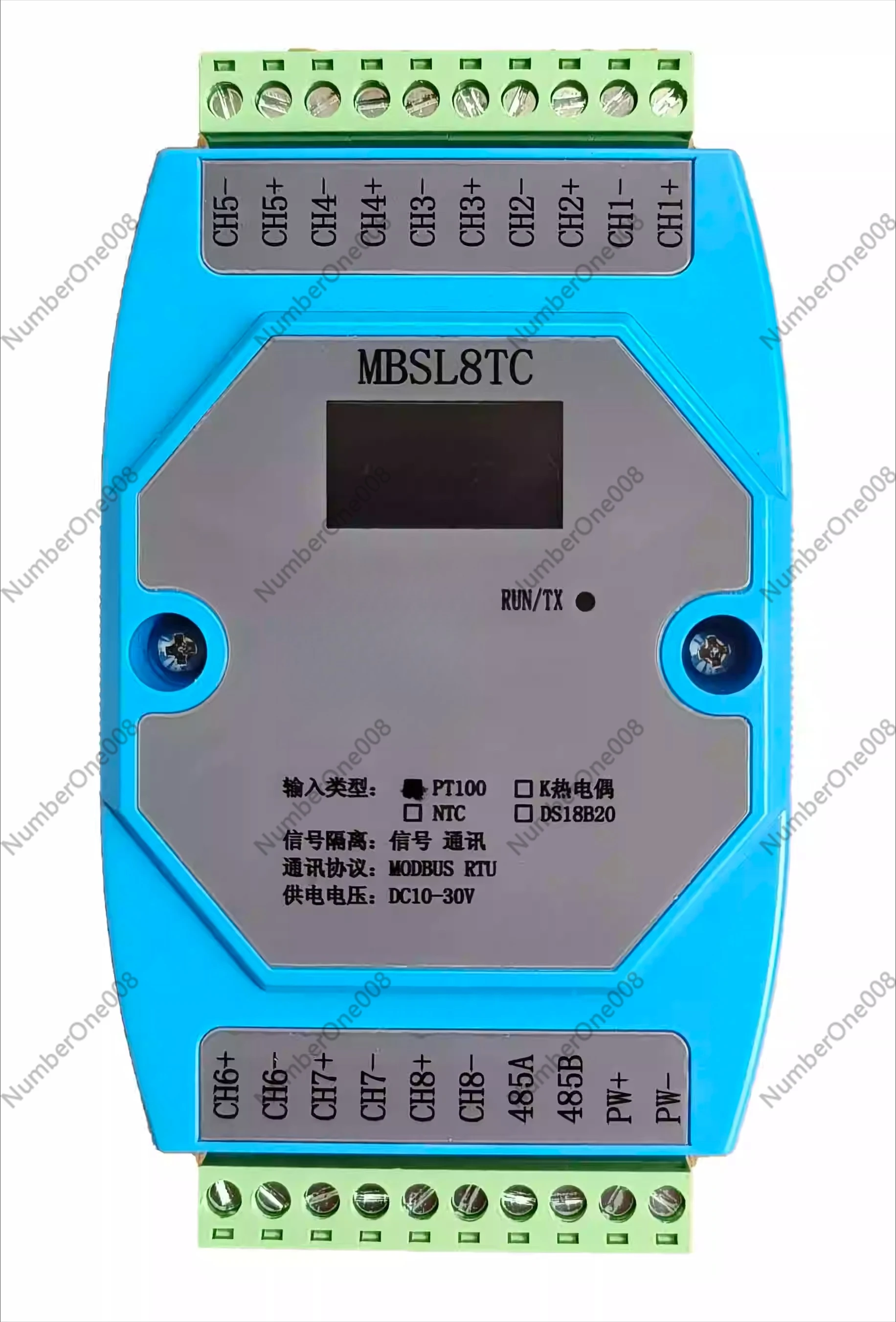 

8-канальный модуль сбора данных температуры с термопарой K-типа, RS485 Modbus RTU, 24-битное разрешение