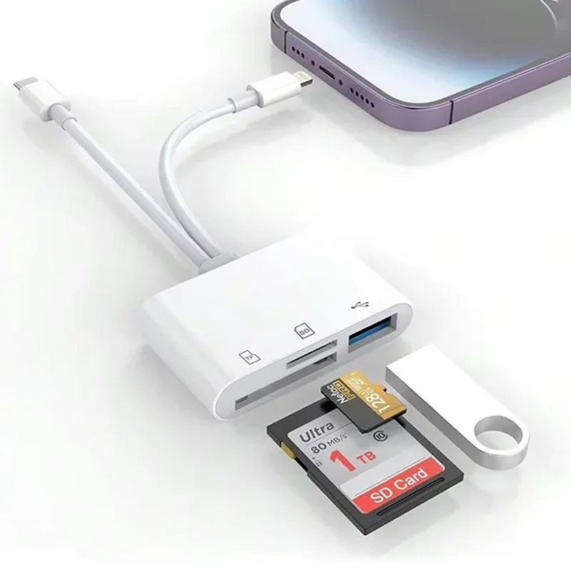 5 In 1 SD Card Reader  Lightning /Type C to USB 3.0/SD/TF Card Adapter Memory Card Reader for iPhone iPad MacBook Samsung Andro
