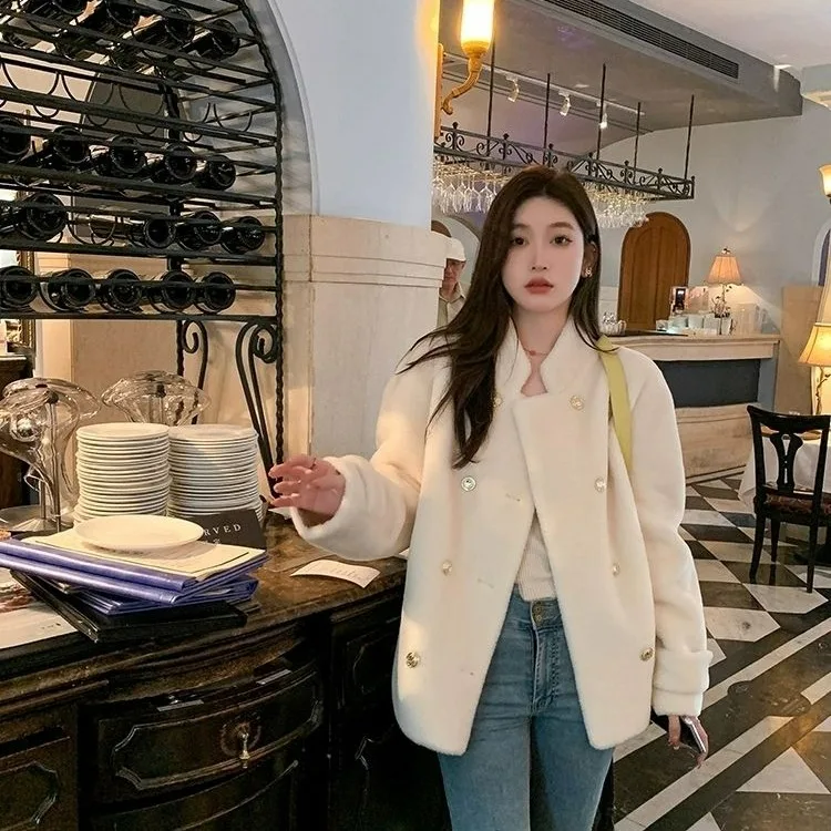 티엔드 이프 모피 코트 스탠드 칼라 더블 브레스티드 밍크 겨울용 따뜻한 여성용 자켓 인티네이티드 가죽 및 모피 방풍