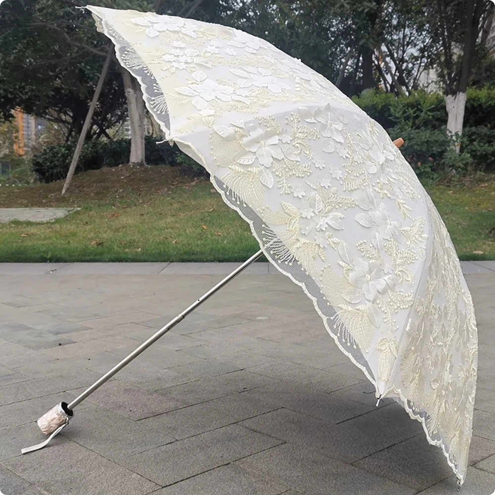 White Lace Manual Umbrella Black Coating UV Sun Protection Shade Umbrellas Mini Portable Folding Umbrella Girls Princess Parasol