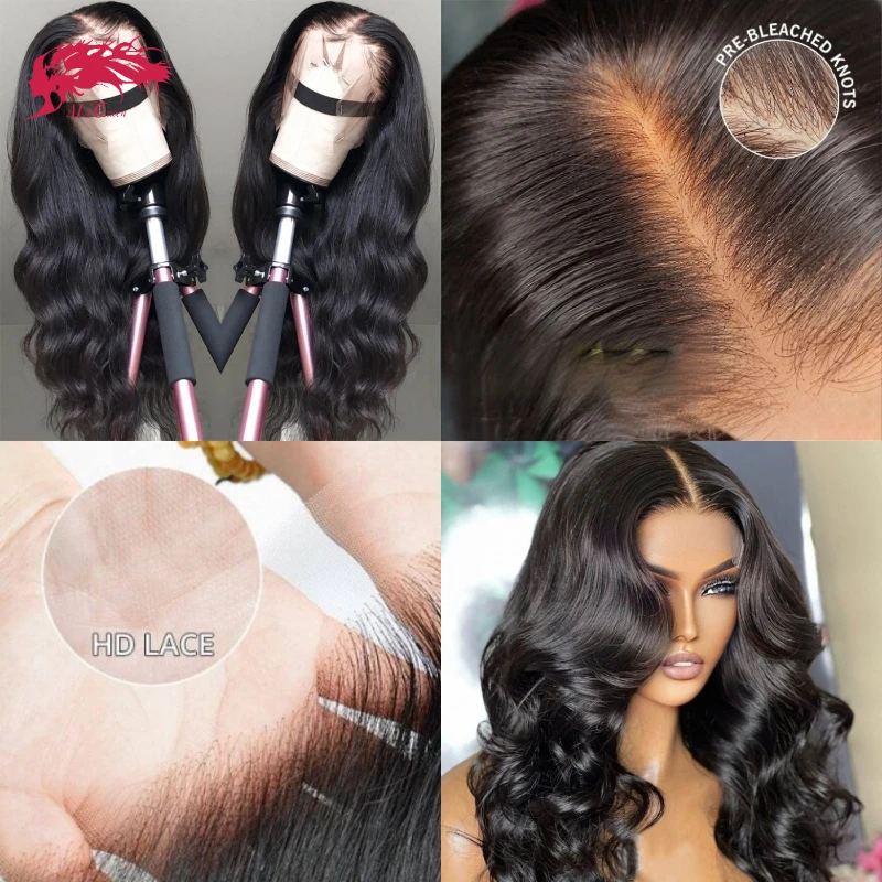 Ali Queen Body Wave koronkowa peruka z przodu 13x4 13x6 Indina włosy dziewicze ludzkie włosy koronkowe zamknięcie peruka bezklejowa 180% gęstość