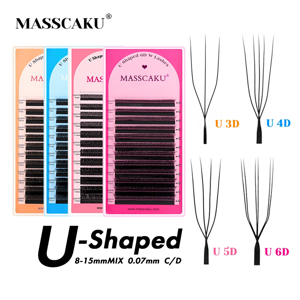 

MASSCAKU 3D/4D/5D/6D U Eyelashes 8-15mm Mixed Length U Design Without Scattering Roots Extensiones De Pestanas for Beauty Makeup