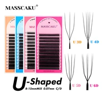 MASSCAKU 3D/4D/5D/6D U pestañas 8-15mm longitud mixta diseño U sin dispersión de raíces Extensiones De Pestanas para maquillaje De belleza