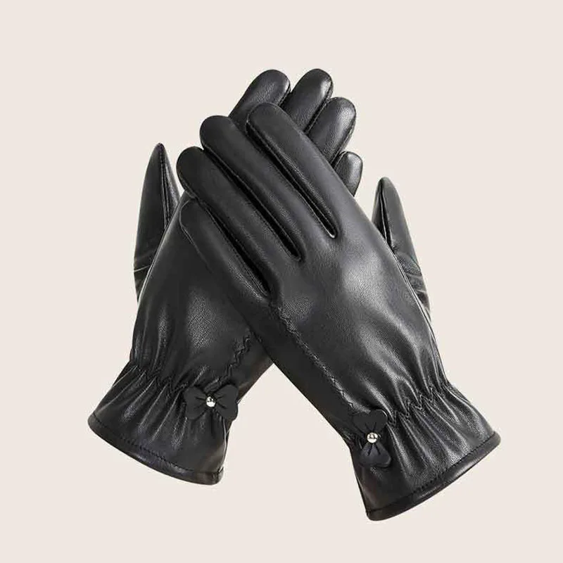 قفازات الشتاء للنساء قفازات جلدية حقيقية في الهواء الطلق ركوب الدراجات جلد الغنم الحقيقي الأسود الدفء القيادة قفازات الدراجات النارية #6