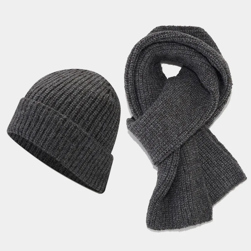 

Hot Men Women New two-color Striped Thick Hat Scarf Set Autumn Winter Outdoor Cold Knit Hat two-piece Set Beanies