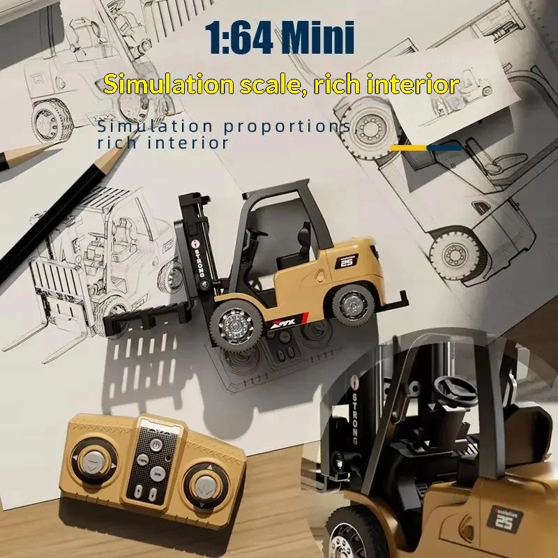 Mobil Rc Mini Alloy Rc Forklift Rc Engineering Cart 2.4g Remote Control Ponsel Model Mobil 1:64 Ornamen Hadiah Liburan Anak Laki-laki Mainan