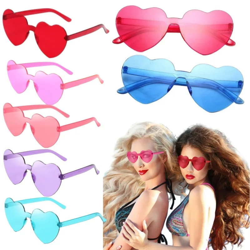

Summer Vibes Heart Shaped Sunglasses Trendy Candy Color One Piece Glasses for Party Beach Festival Fashion Accessories