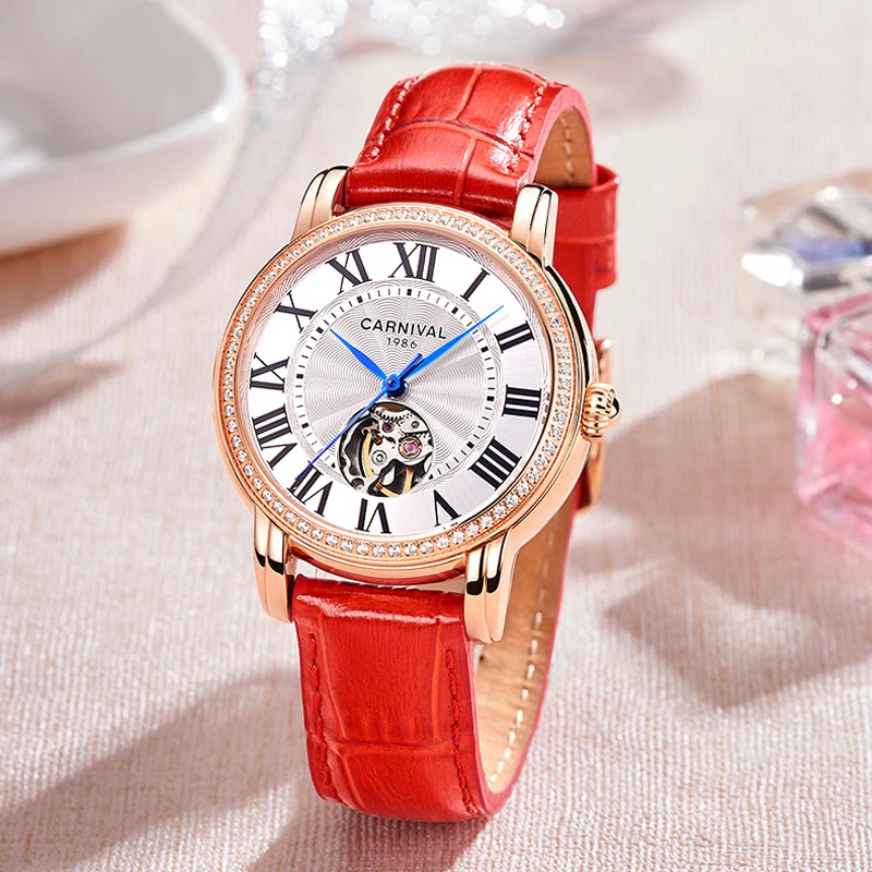 CARNIVAL-Reloj de pulsera para Mujer, accesorio de lujo con movimiento automático, mecánico, resistente al agua, color dorado