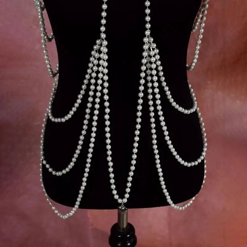  Fashionable Fake Pearls Y Necklace Evening Dinner Date Night Body Chain Ornament