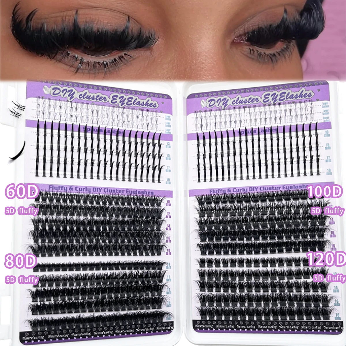Unten + Spike-Wimperncluster 30D-160D + Volumen einzelne Wimpernclusterverlängerung Spike-Wimpernbündel DIY-Feenwimpern