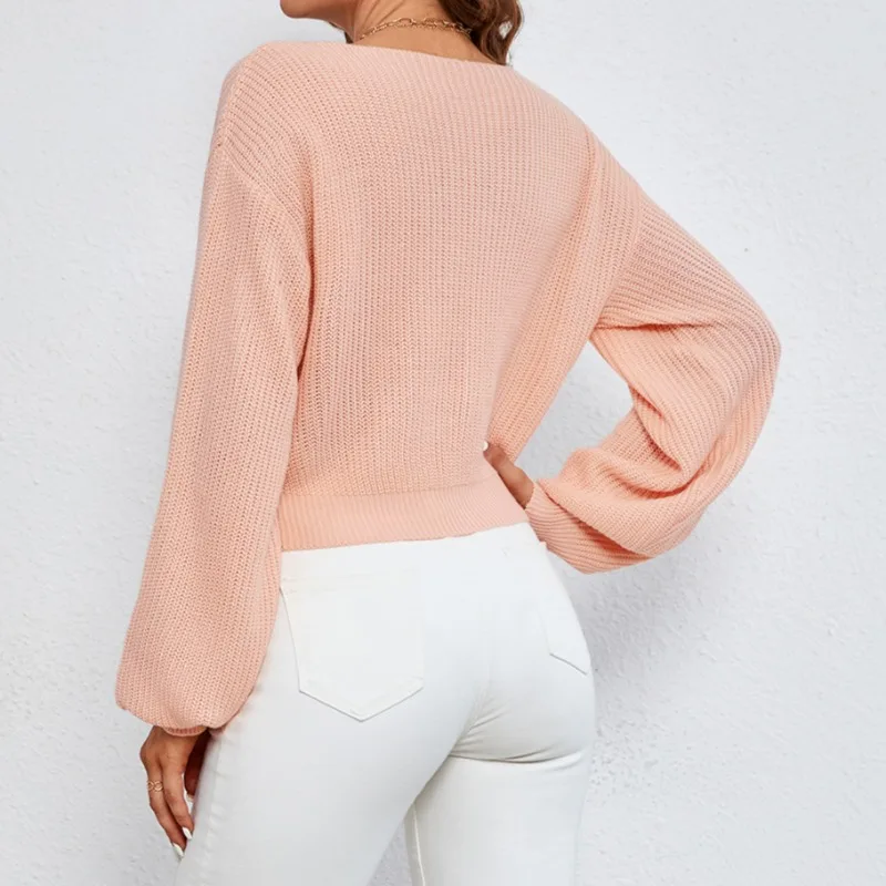 2024 Autumn & Winter New Sexy Women's Loose Casual Puff Sleeve Pullover Sweater Temperament Commuting Women Elegant Knitted Top