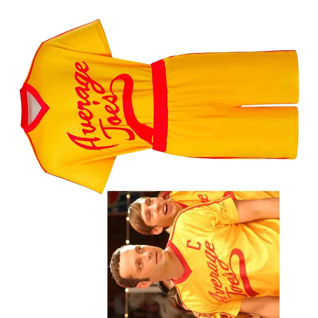 Disfraz de película Dodgeball para hombre adulto, Jersey amarillo, uniforme, traje, camiseta de fiesta de Carnaval y Halloween, pantalones cortos, ropa deportiva