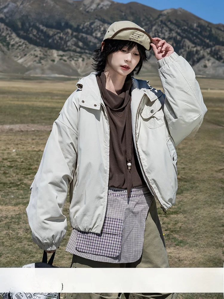 

Куртка в японском стиле Saoe: хлопковая куртка-пилот с капюшоном, укороченная верхняя одежда для женщин, уличный стиль, свободный крой