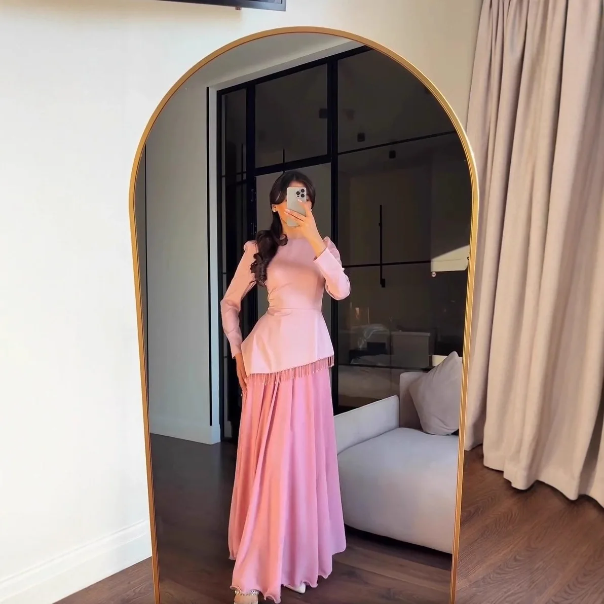 

2026 Summer New Design Pink Irregular Tassel Ruffle Skirt 2026 Muslim Long Dress Robe Abaya Ramadan Dubai Luxury Islam Elegant