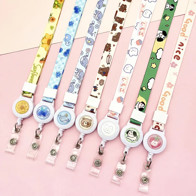 1Pc Cartoon Retractable Lanyard for Girls Working Permit Neck Strap Easy To Pull Pass Work Card Lanyards Cute Chest Lanyards