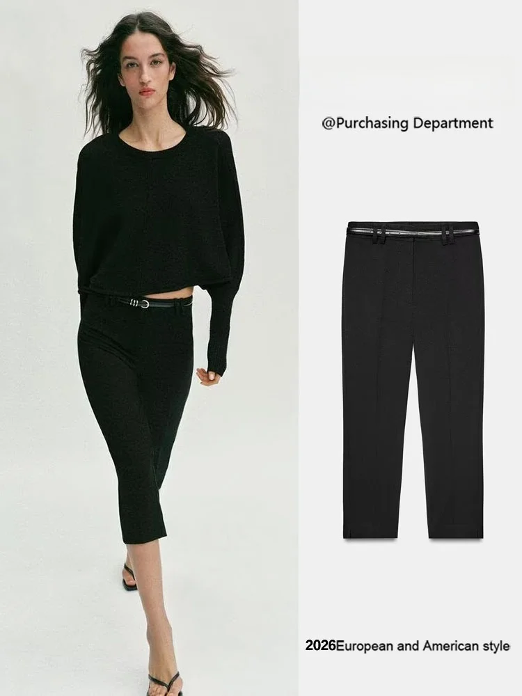 

Spring New Arrival Women's Fashion Slim Fit Capri Pants with Belt Versatile Stylish plus Size Chinese Style Ladies Trousers