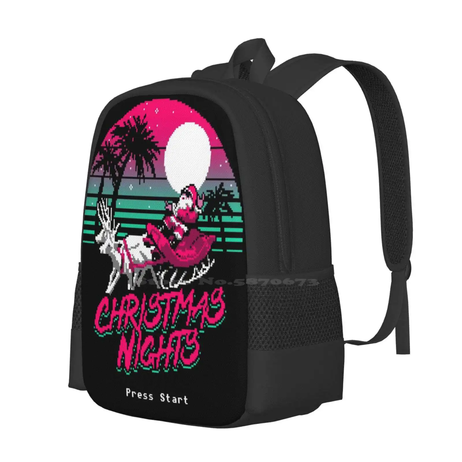 Christmas Nights Pattern Design Bagpack School Bags Retro Arcade Gaming 8Bit Santa Claus Christmas Xmas Holidays Merry 80S