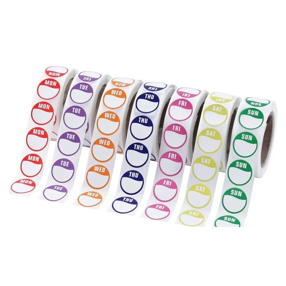 New Paper Week Stickers Removable Self-Adhesive Date Stickers Food Containers Round Food Packaging Dots Label Kitchen