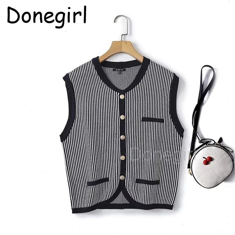 2024 Women\'s Waistcoat casual Irregular Hem Sleeveless Knitted crew-neck striped knit inside sweater vest top y2k 05712677407