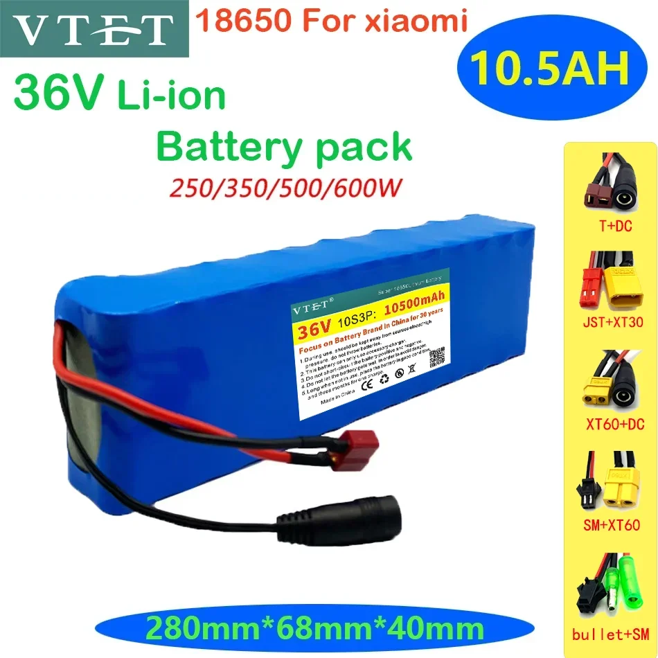 

VTET 2024 New 36V 10S3P 10.5Ah Battery Ebike 18650 Lithium ion Battery 500W High Power Scooter Motorcycle Scooter