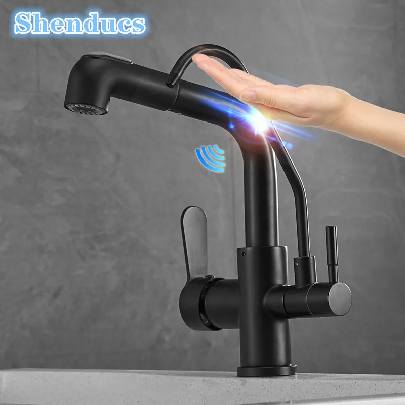 

Chrome Touch on Kitchen Sink Mixer Faucet Pur Water Hot Cold Pull Out Sensor Kitchen Tap Smart Touch Filter Kitchen Faucets