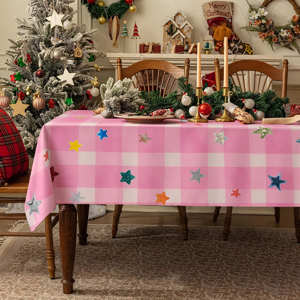 Blue Gingham Cherries Heart Table Cloth Waterproof Tablecloth Spill Proof Table Cloth, Wipe Clean Table Cloth for Dining Camping
