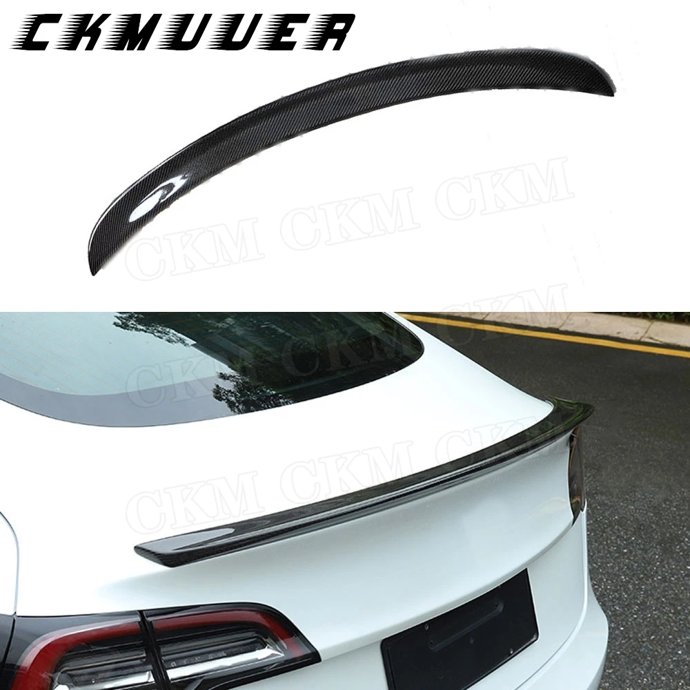 

CKMUUER for Tesla Model 3 2016-2020 Rear Spoiler Carbon Fiber Boot Bid Wings Trunk Trim Cover Car Styling Accessories