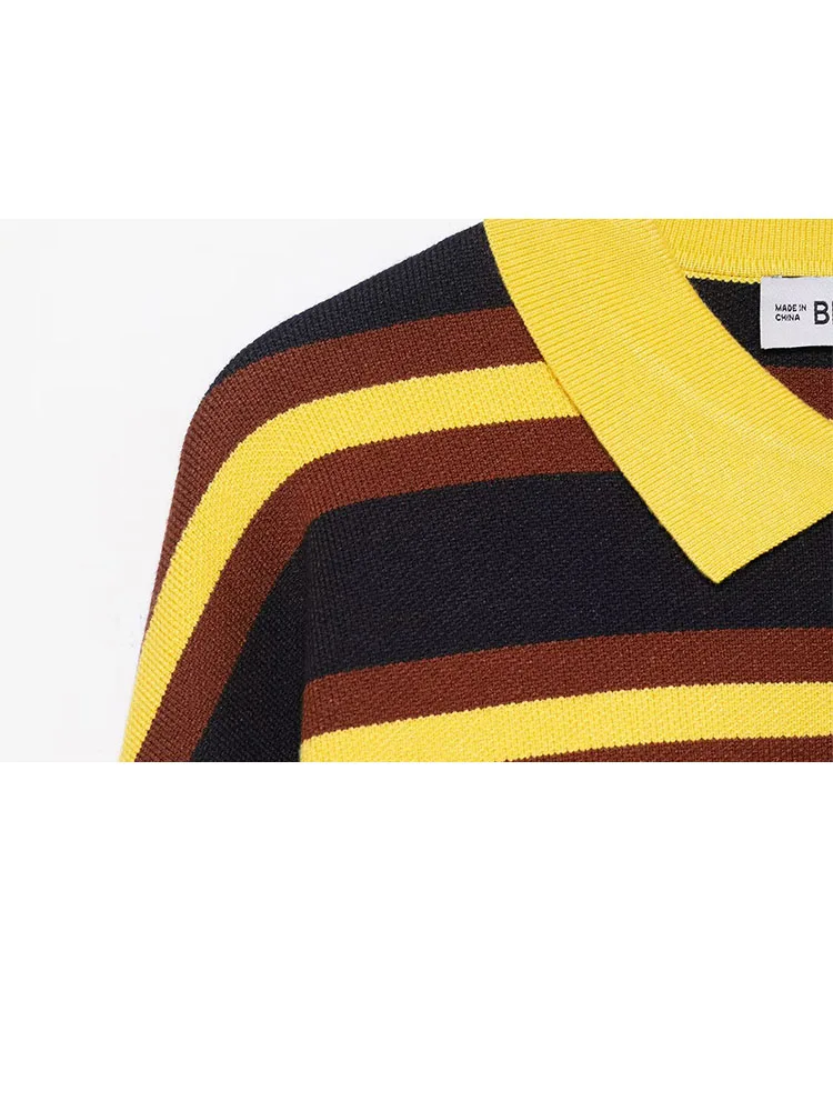 HH جديد المرأة المشارب طويلة الأكمام زر الديكور بولو طوق البلوز محبوك سترة الإناث سليم صالح الترفيه القمم #1