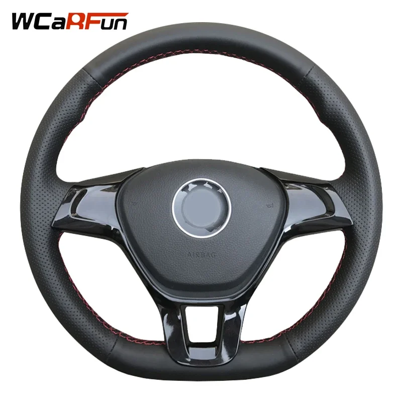 WCaRFun Black Artificial Leather Car Steering Wheel Cover for Volkswagen VW Golf 7 Mk7 New Polo 2014 2015 2016 2017