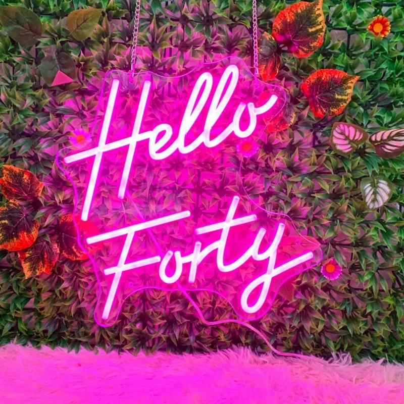 

Hello Forty LED Neon Sign Custom 40th Birthday Neon Light Party Backdrop Decoration Sign Home Wall Art Decor Birthday Gift