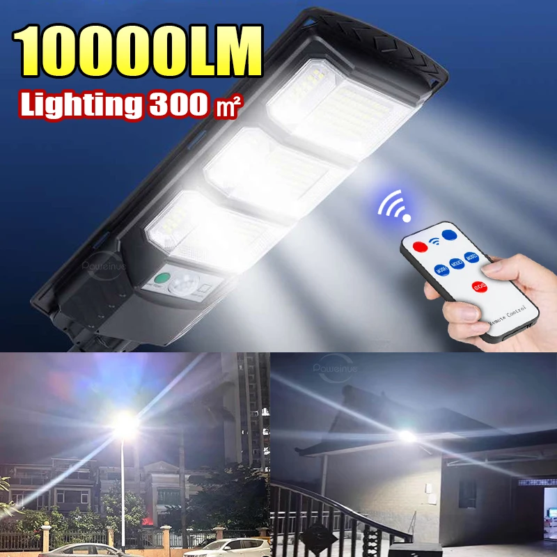 Iluminación Luces solares de 300㎡ Lámpara de calle de pared para exteriores con lámpara solar externa de inducción Control remoto de 5 m Foco con