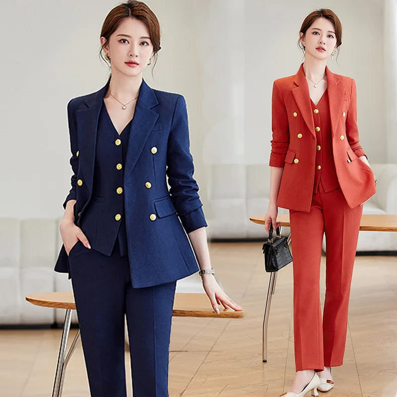 Azul marinho terno feminino primavera e outono roupas de negócios digno deusa fã high-end workwear terno jaqueta macacão