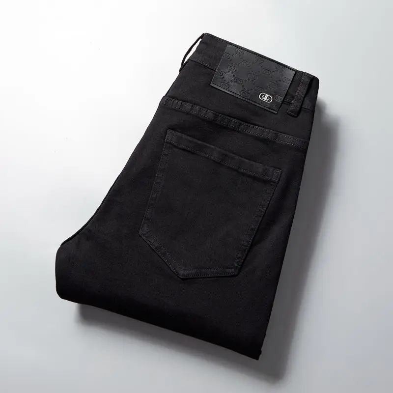 Jean simple classique noir pur pour hommes, pantalon élastique doux, coupe couvertes, petit pantalon droit, à la mode, tout match, bureau, affaires, décontracté