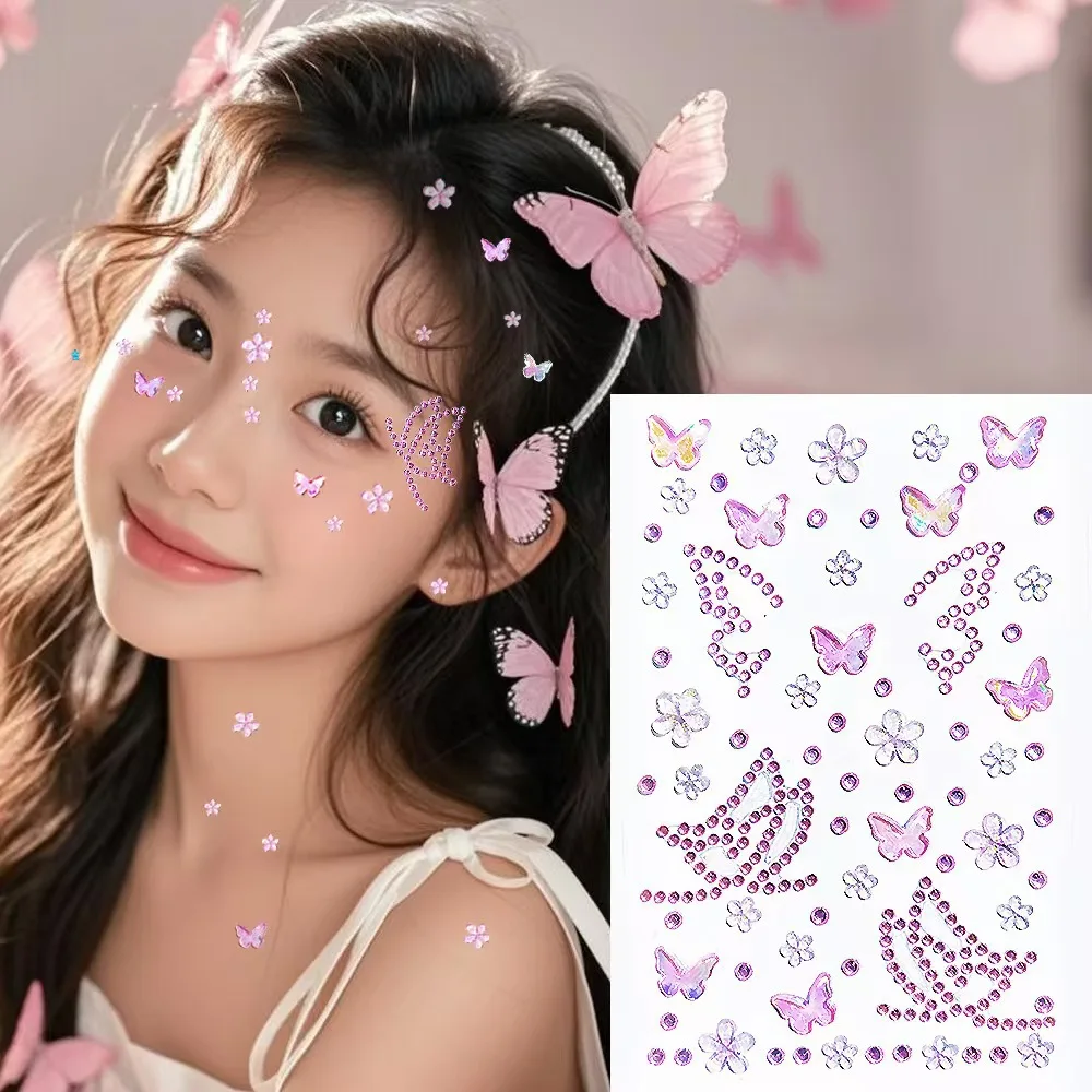 Fairy Performance Face Stickers Butterfly Narcissus Diamond for Childrens Day Festival Self Adhesive Decoration Craft