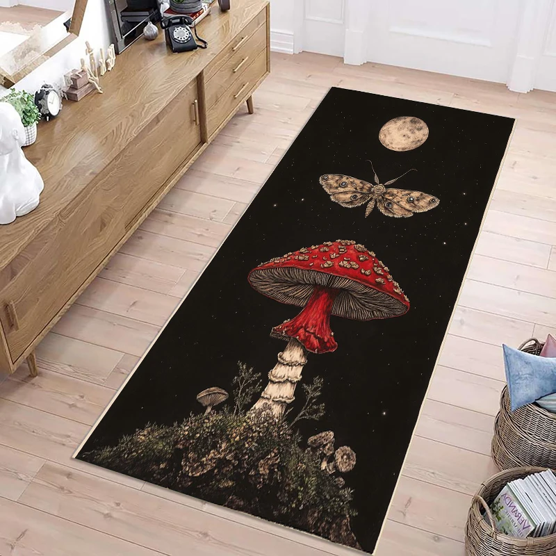 Mushroom Carpet Mat Rug Red Green Butterfly Star Moon Pattern Fairy Tale Magical Enchanted Non-slip Home Decoration Hallway Rug