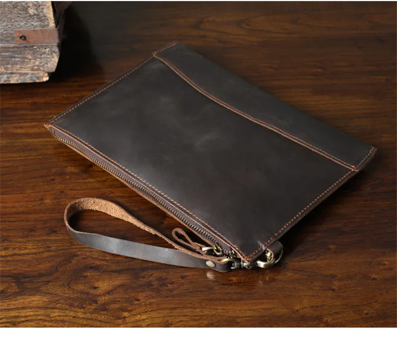 Imagem -04 - Bolsa de Embreagem de Couro Louco para Homens Organizador Vintage Couro Genuíno Grande Capacidade Luxo Diário Telefone Tablet Bolsa de Moedas