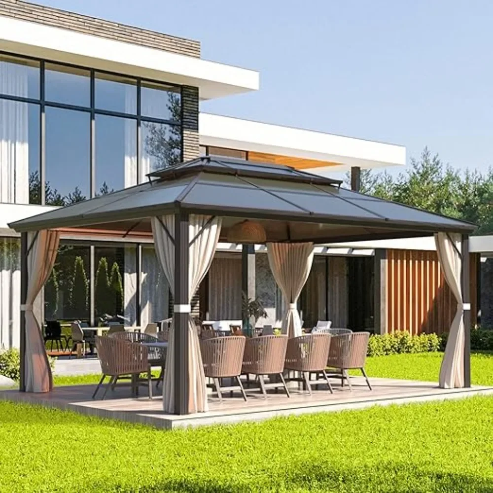 for Gazebo  Double Roof Canopy Outdoor Aluminum Frame Pergolas with Netting and Curtains for Garden Patio Lawns Parties