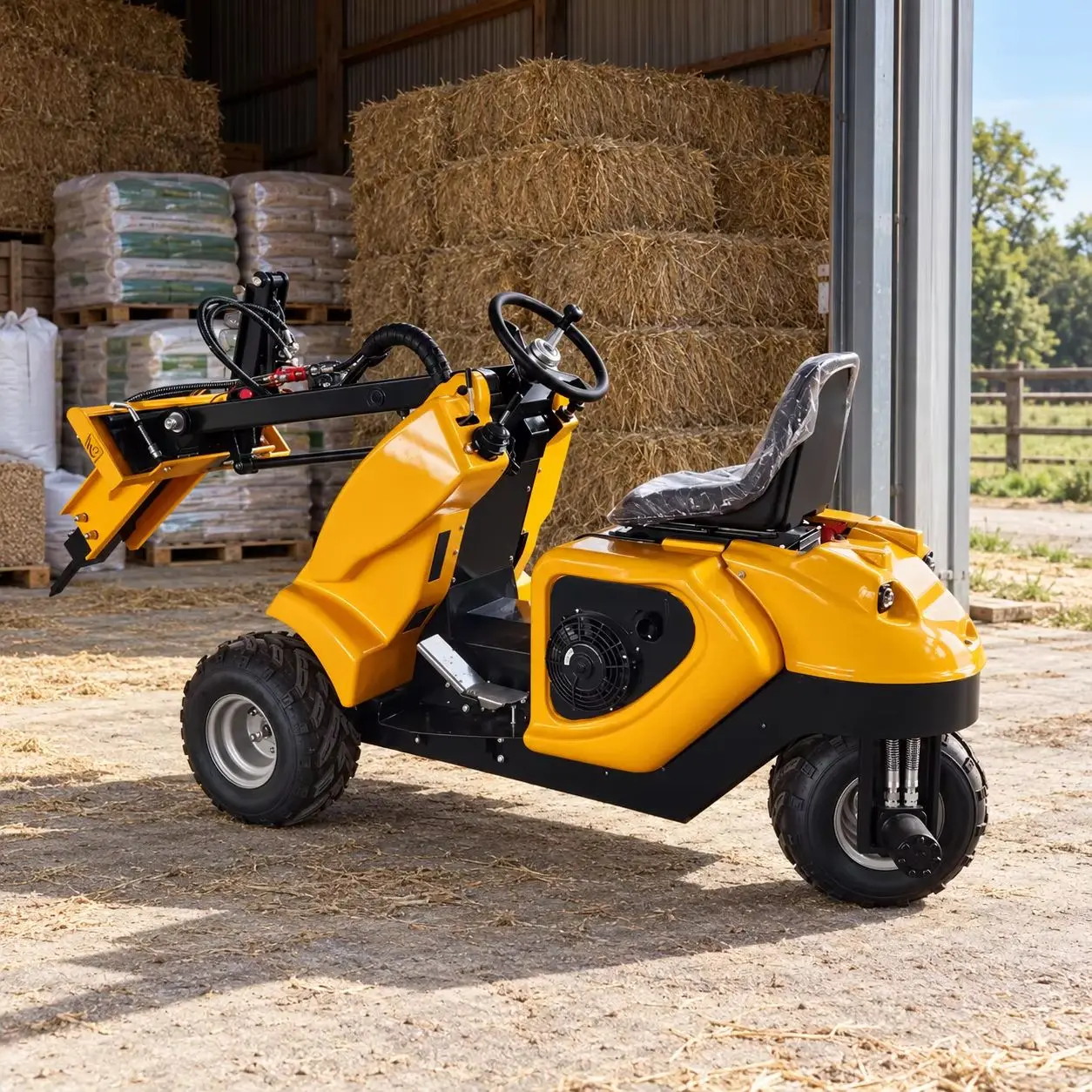 Three Wheel Skid Steer Loader with Bucket for Loose Soil Loading and Ground Preparation in Vegetable Gardens