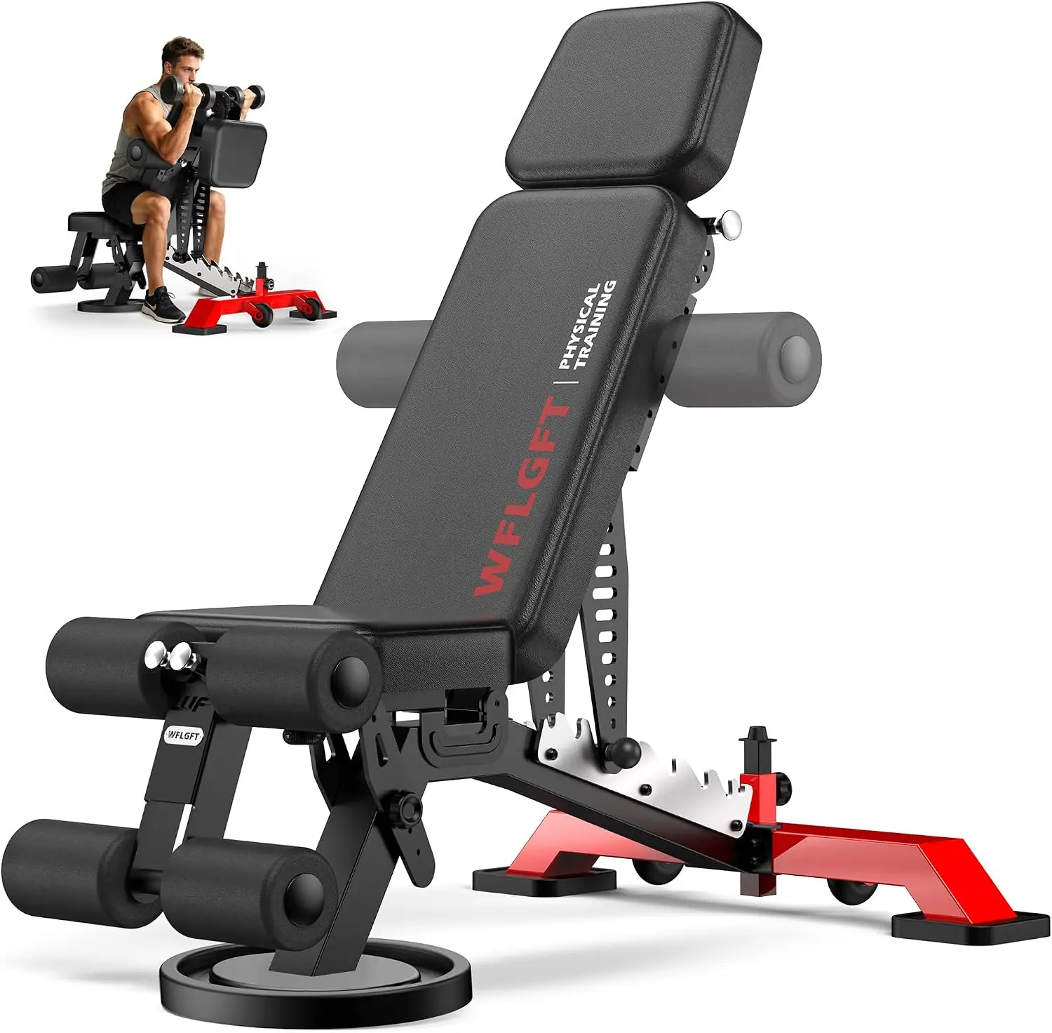 Heavy Duty 1800LBS Adjustable Weight Bench with Leg Extension & Dual Backrest, Foldable