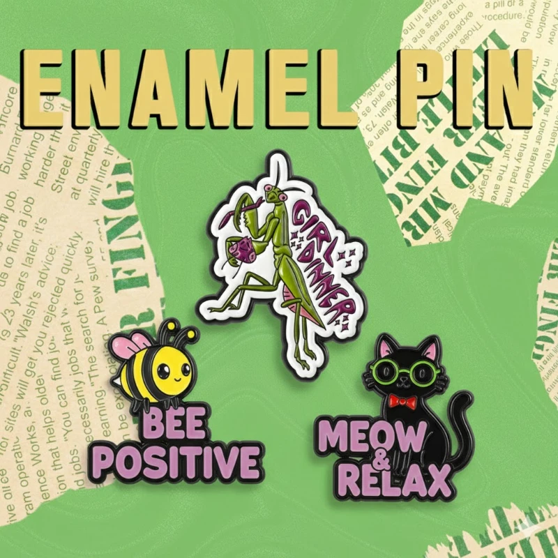 Girl Dinner Praying Mantis Enamel Pins Funny Insect Animal Lapel Badges Meme Brooches for Women Backpack Hat Jewelry Gift