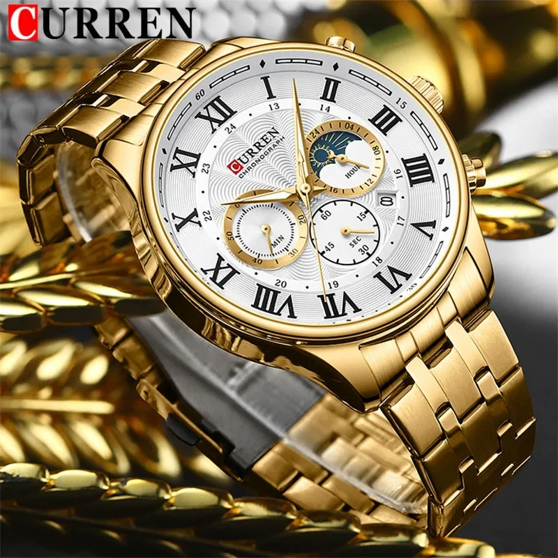 CURREN New Man WristWatch Waterproof Chronograph Men Watch Military Top Brand Luxury Gold Stainless Steel Sport Male Clock 8427