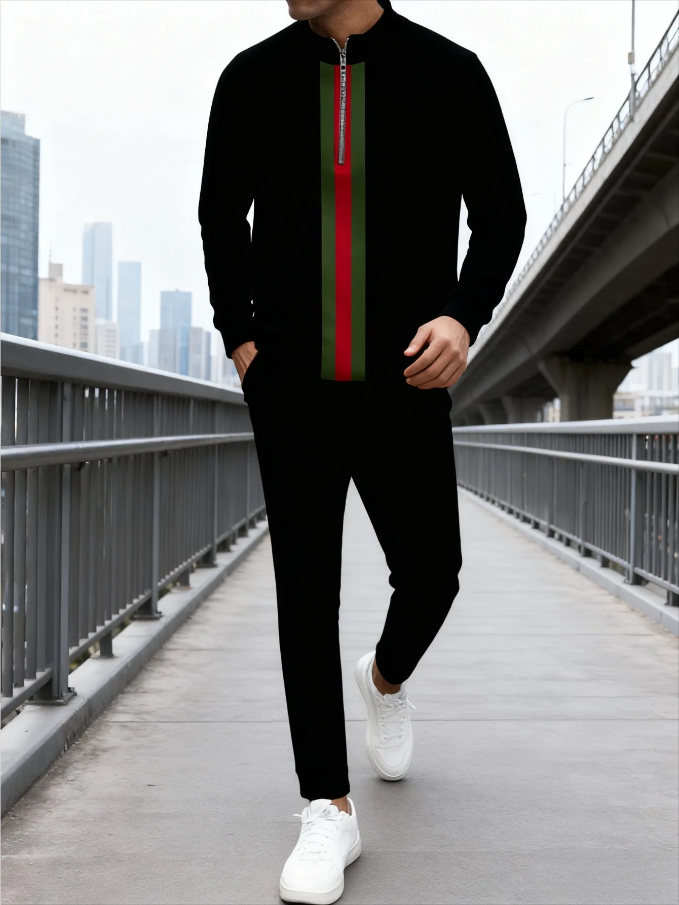 طقم رياضي بنصف سحاب مطبوع رقميًا للرجال من أوروبا وأمريكا - قماش سويت شيرت عالي الجودة صديق للبشرة