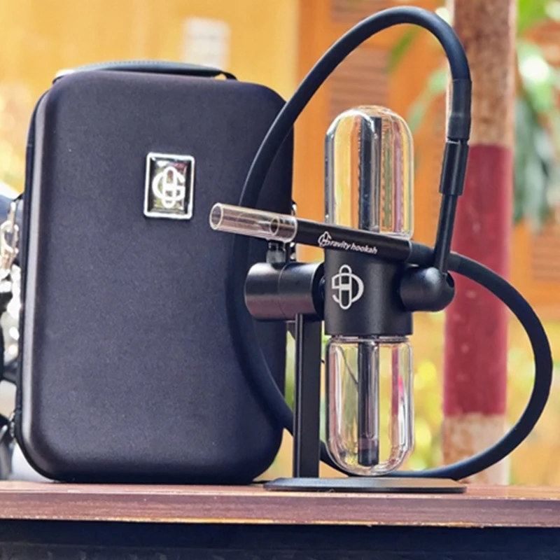 Tubos de gravidade compactos para fumar grama com bolsa de viagem tigelas de vidro de 14mm rotação dupla conjunto de narguilé shisha acessórios para fumaça