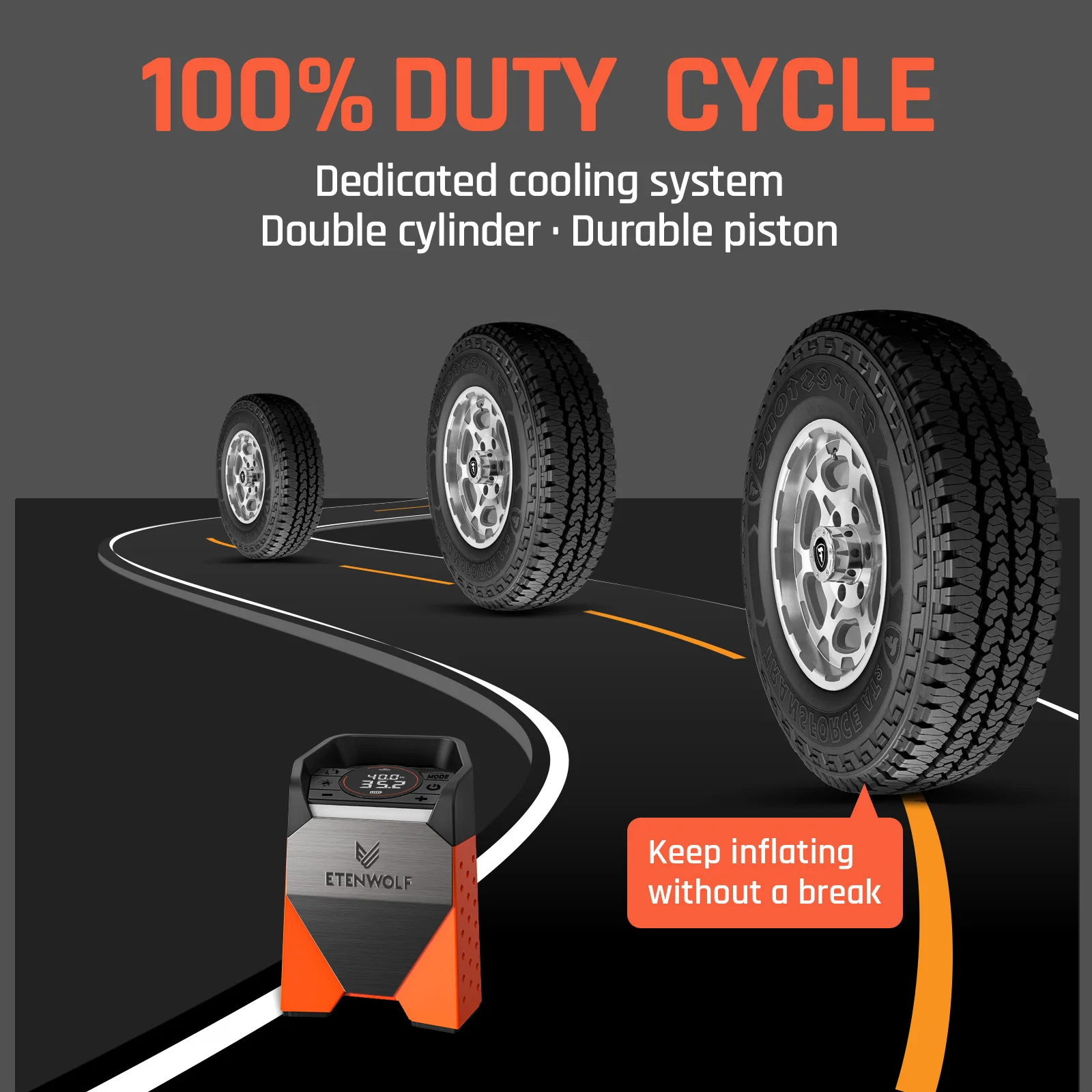 ETENWOLF S3se 타이어 팽창기, 휴대용 공기 압축기, 빠른 팽창 및 100% 듀티 사이클, 자동차, 자전거, 공용 160 PSI 공기 펌프