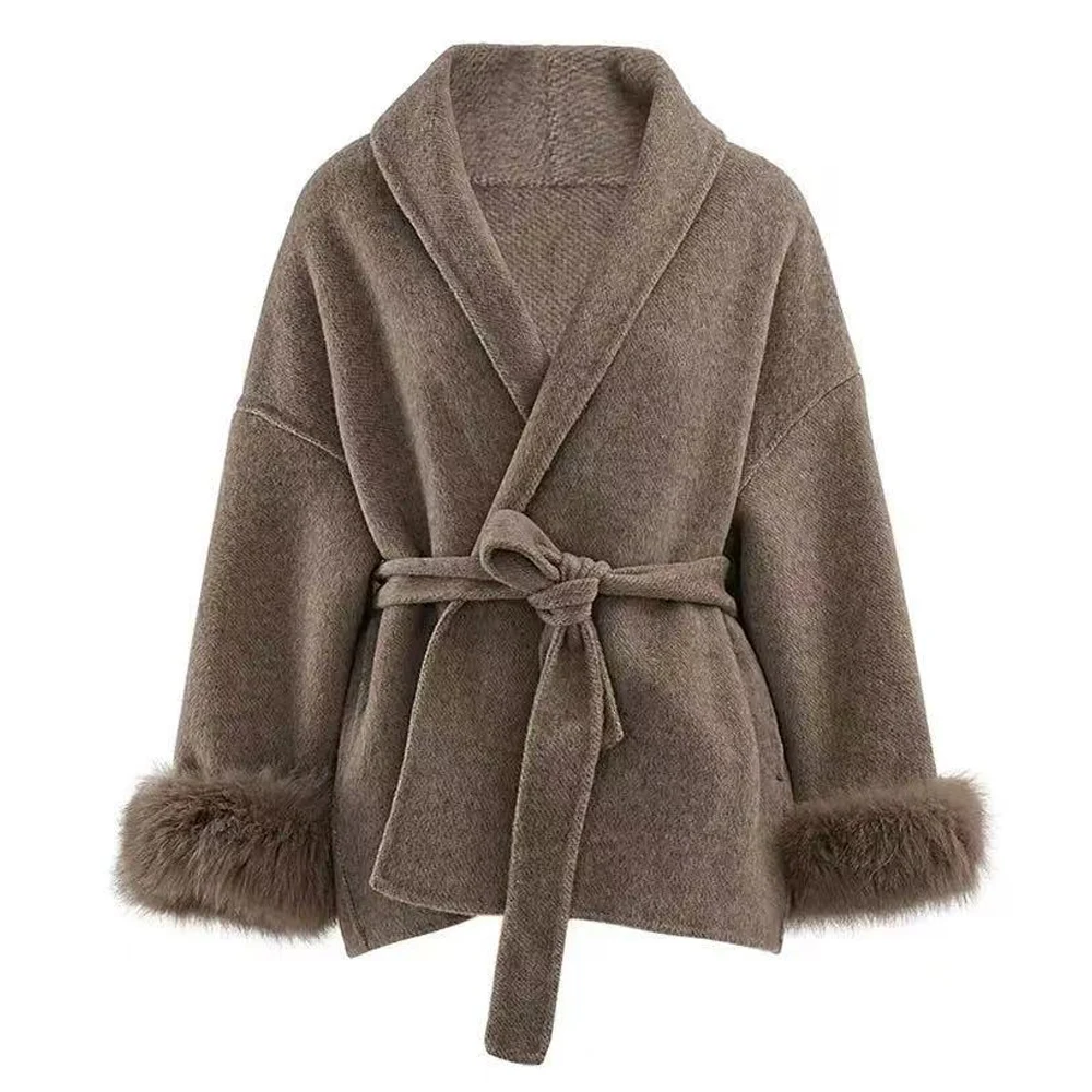 High End Double-sided Wool Strapping Real Wool Fur Coat Women\'s Removable Cuffs Fox Fur Temperament Cashmere Short Jacket