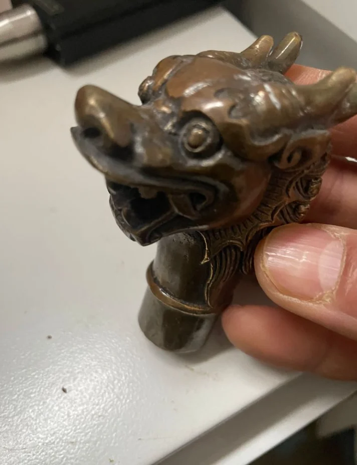 chinese Old Bronze Hand Carved Eagle Statue Cane Walking Stick Head