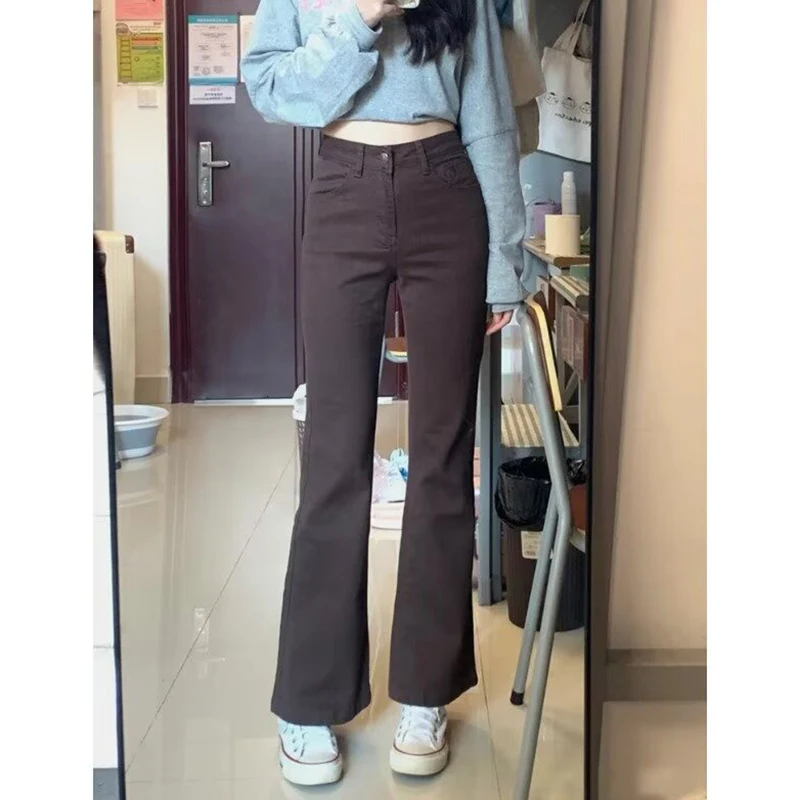 2026 Hot Sale Lady Retro Solid Flared Jeans Girls High Waist Slim Fit Trousers Women Fashion Classic Thin Denim Pants