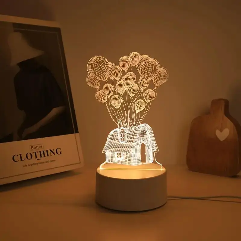 1pc  Balloon House 3D Night Light, 3D Optical Illusion Lamp With Touch, 7-Color Changing Ambient Light For Bedroom